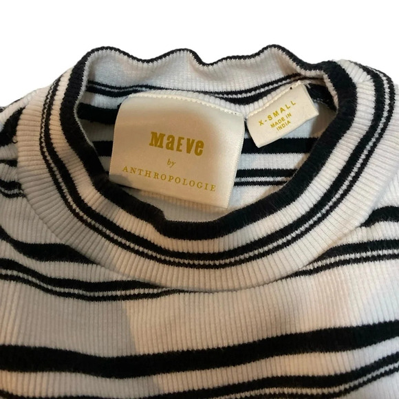 Maeve Anthropologie Mock Neck Ribbed Blouse Top Striped Printed Size XSmall - Picture 7 of 8